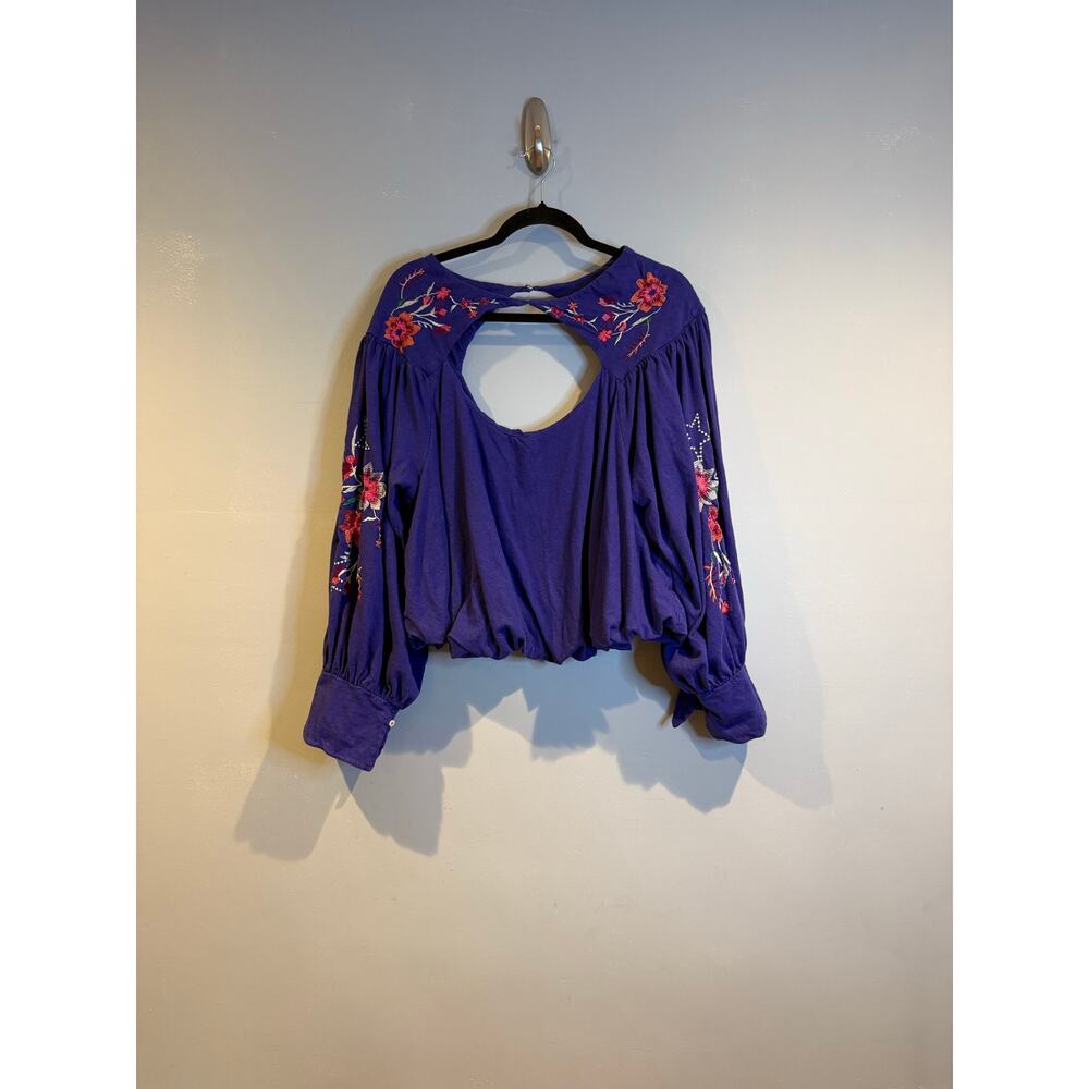 Free People Embroidered Cutout Front Peasant Top